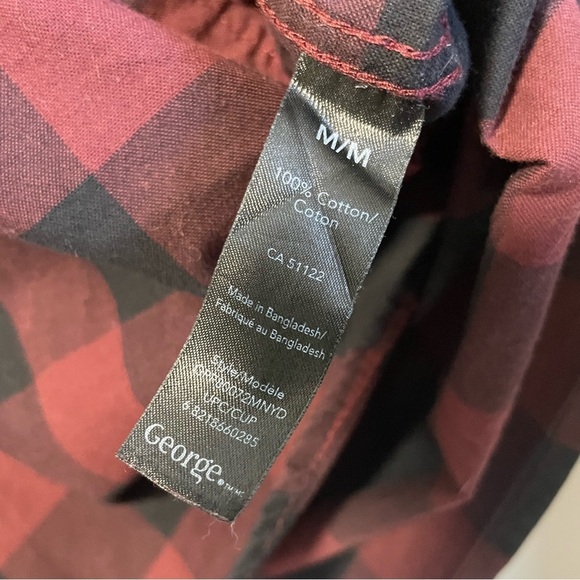 Burgundy & Black Plaid Long Sleeve Cotton Button Up Short - Picture 7 of 7